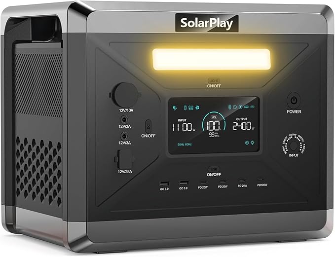 SolarPlay Portable Power Station 2400W(Peak 4800), 2048Wh Solar Generator, 1100W Fast Charging LiFePO4 Battery 4 AC Outlets Emergency Power Station for Home Camping, Outdoor Battery Backup