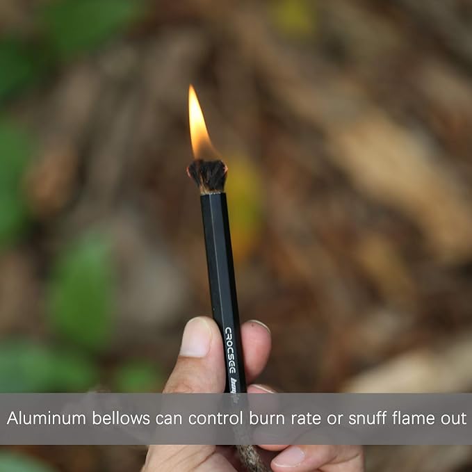 CrocSee Aluminum Bellows Tube Sleeve, Survival Waterproof Wick Hemp Cord Tinder Kits for Fire Starting