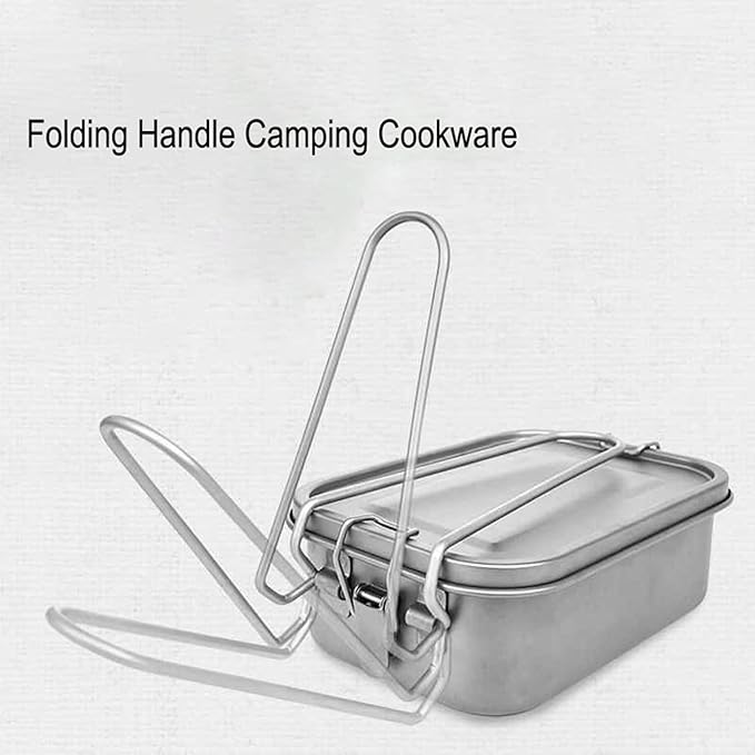 1200ml Titanium Lunch Box Leak-Proof Lid & Folding Handle Camping Cookware Lightweight Outdoor Cooking Pan for Backpacking Hiking Picnic & Travel RT039T