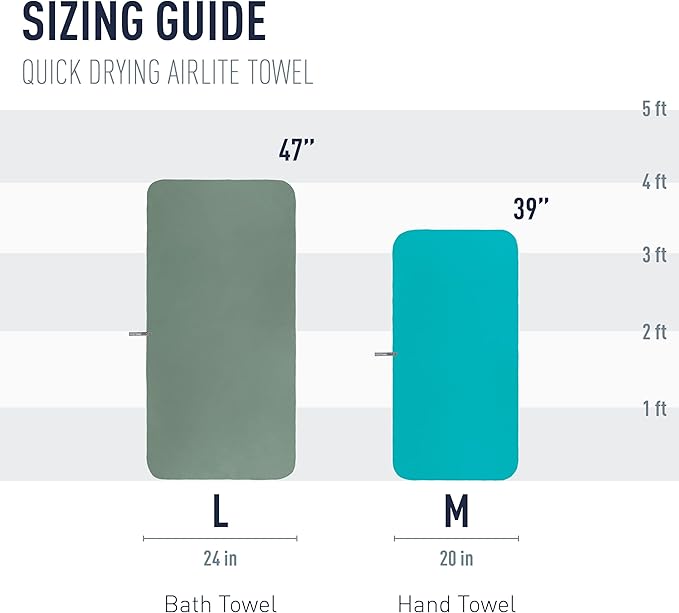 Sea to Summit AirLite Towel, Ultralight Camping and Travel Towel, Large (24 x 47 inches), Moonlight Blue