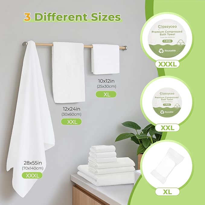 Travel Cleaning Kit for Hotel Disposable Compressed Towel(1 Bath Towelettes+ 2 Cleaning Towels+ 7 Face Cloths+1 Storage Bag+Toilet Seat Cover Papers) Toiletries Hygiene-Set, Portable Vacation Camping