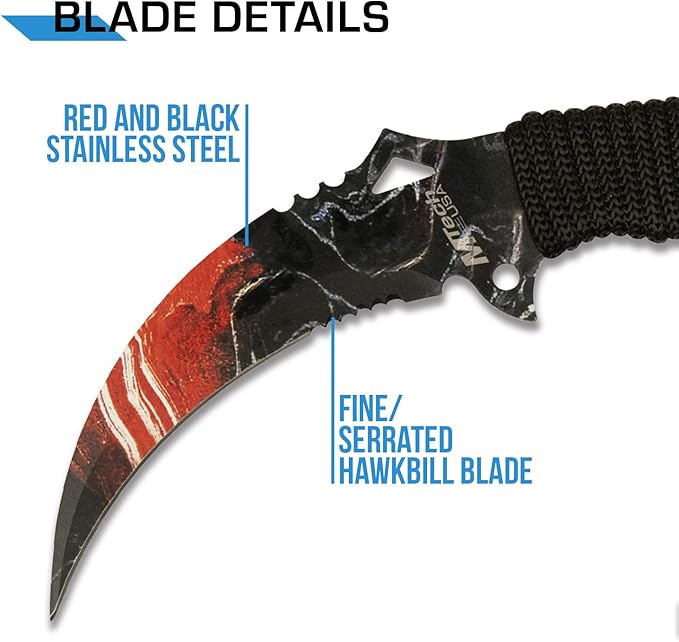 MTECH USA Fixed Blade Knife, Partially Serrated Stainless Steel Blade with Cord Wrapped Handle, Black Nylon Sheath - Hunting, Camping, Survival, Everyday Carry (Black Red)