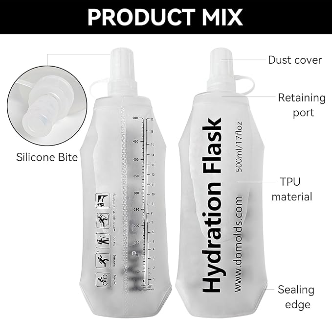 150ml Soft Flask Folding TPU Hydration Flask Running Water Bottle(5.29 oz), Water Pouch for Running Vest, Hiking, Cycling (White 150ml)