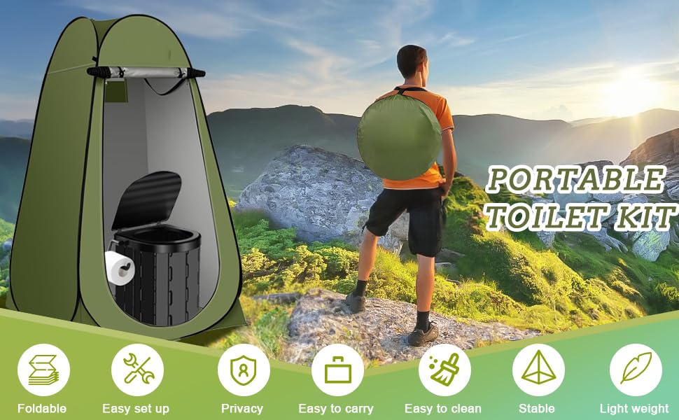 Portable Toilet Kit, Camping Toilet with Pop-Up Privacy Tent Toilet Bags, Washable Portable Outdoor