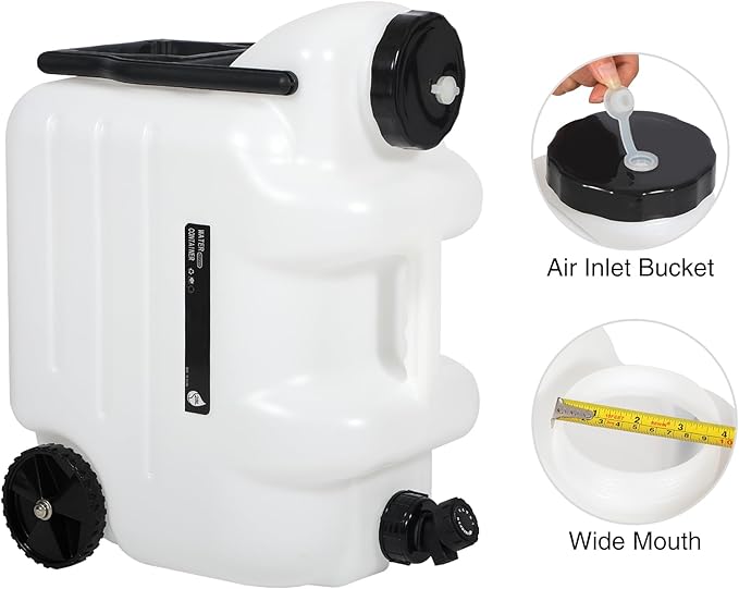 REDCAMP 7.4 Gal Water Container with Wheels & Spigot | Portable Rolling Emergency Camping Water Jug with Folding Handle | BPA Free Food Grade Water Storage Tank for Camping, Hiking 2 Pack (28L, White)