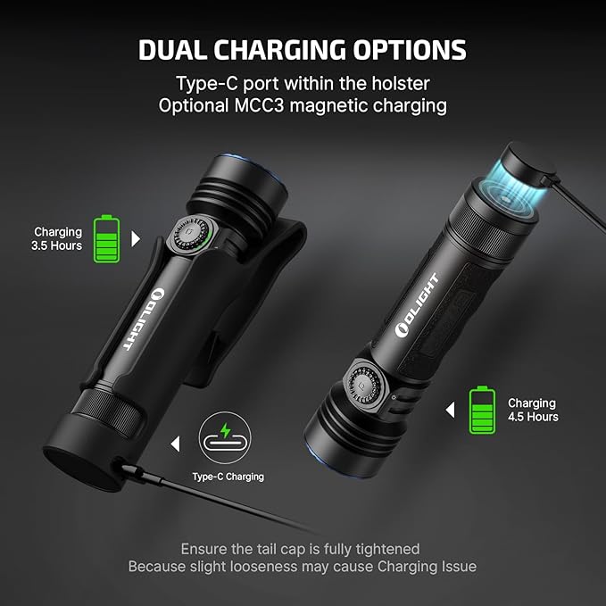 OLIGHT Seeker 4 Pro Rechargeable Flashlights, 4600 Lumens High Powerful Bright Light with USB C Holster, Waterproof IPX8 for Emergencies, Camping, Searching (Matte Black Cool White)