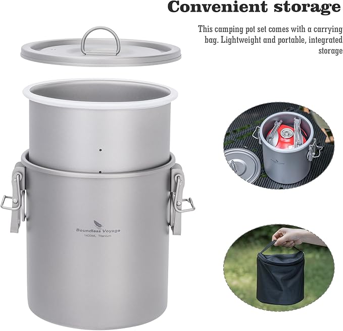 Boundless Voyage Titanium Rice Cooker Camping Cooking Pot Ultralight Camping Cookware Set for Kitchen, Hiking, Picnic, Travel Ti-2093