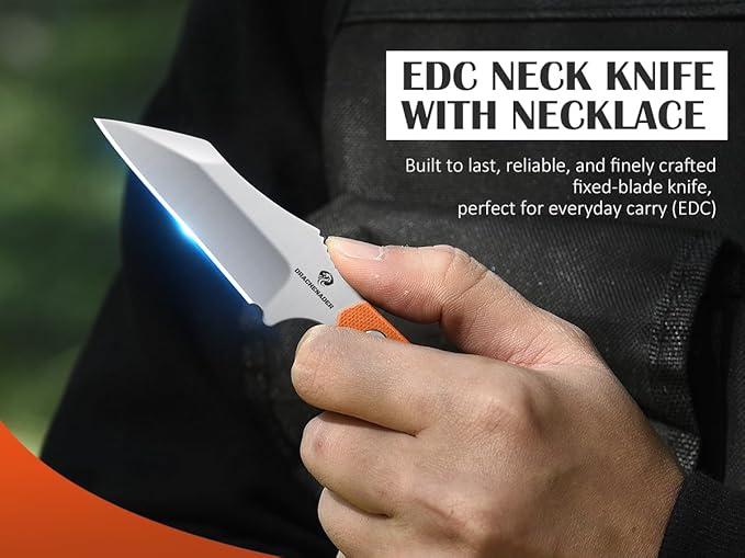 X-WH 5.78" Neck Knife with Kydex Sheath, D2 Steel Blade Silver Fixed Blade Knife with G10 Handle for Men, EDC Horizontal Carry