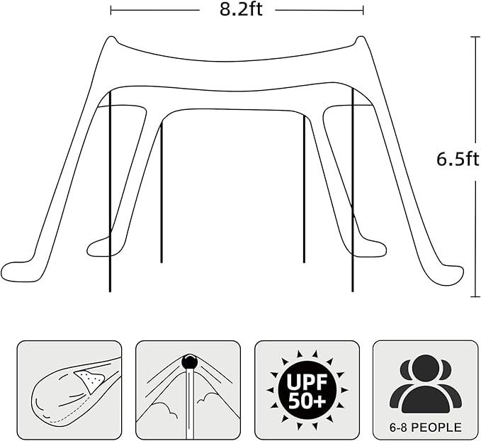 AMMSUN Beach Tent Portable Sun Shelter,9X 9ft Beach Canopy Easy Setup, 9'x9'Lycra Sun Shelter with UPF50+ Protection 4 Sand Bags & 4 Aluminum Poles for Family at The Beach, Camping & Outdoor