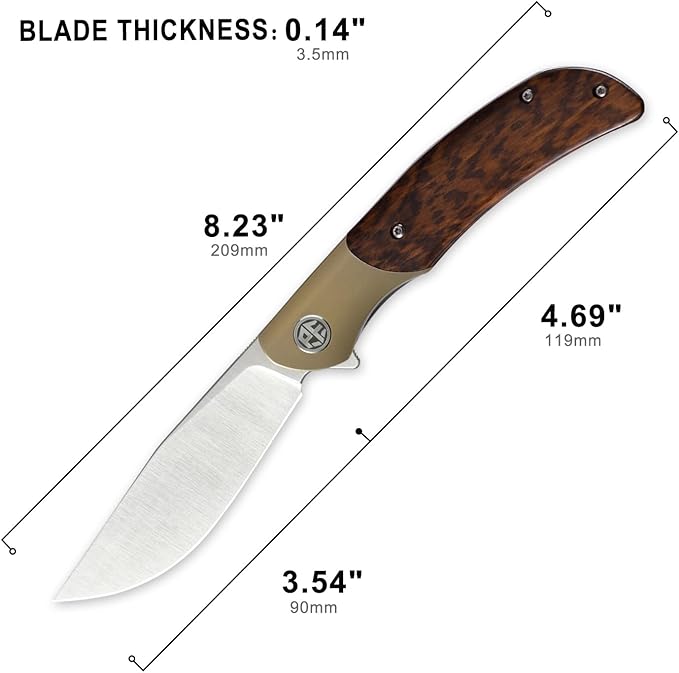 Petrified fish PFP09 Hourglass Folding Knife,3.54" K110 Steel Satin Blade, 3.88oz Titanium and Snakewood Handle Pocket knife for Camping Outdoor EDC (Snakewood Satin)