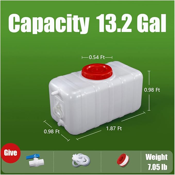 Water Tank Drop-Resistant Plastic,Portable Horizontal Plastic Water Storage Container with Faucet for Household Water Camping Outdoor Self-Driving(Size:13.2 Gal)