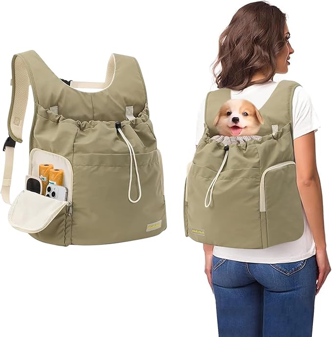 Dog Front Carrier Backpack, Adjustable Pet Cat Chest Ventilated Dog Carrier for Hiking Camping Travel, Ventilated Mesh Dog Travel Backpack(Army Green)