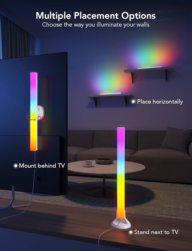 Govee RGBIC Light Bars, 15 Inches WiFi TV Backlight Suitable for 45-70 inch TVs, Smart Light Bars with Multiple Placement Options, Work with Alexa and Google Assistant, White