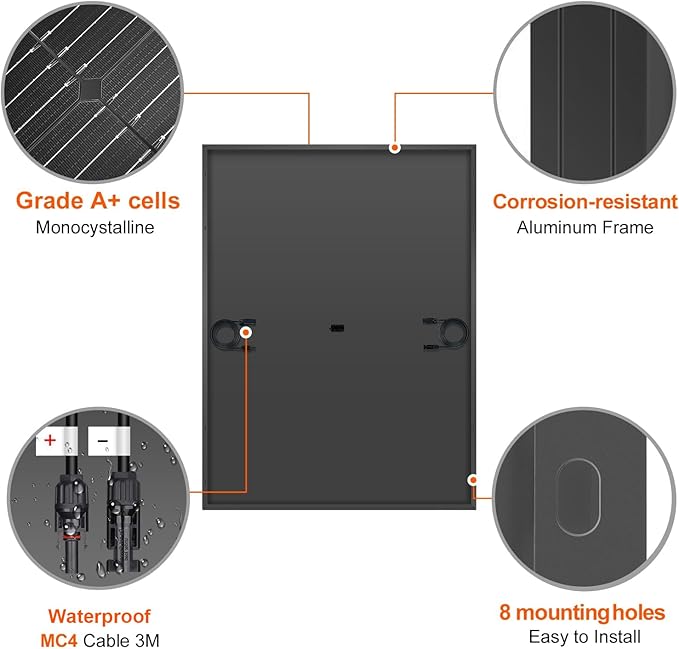 DOKIO 400W Mono Solar Panel 12/24V, Includes 3 m MC4 Leads for Garden/Yard - Greenhouse/Shed/Patio Use, Off-Grid Battery Charge, 12V Parallel Preferred for Better Stability, Clean Wiring