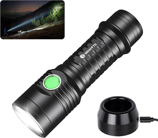 Brinyte WT01 2700 Lumens Ultra-Bright Rechargeable Flashlight with Charging Dock, High Lumens LED Power Outage Flash Light Handheld Light for Homeuse, Outdoor, Searching, Camping and Emergency