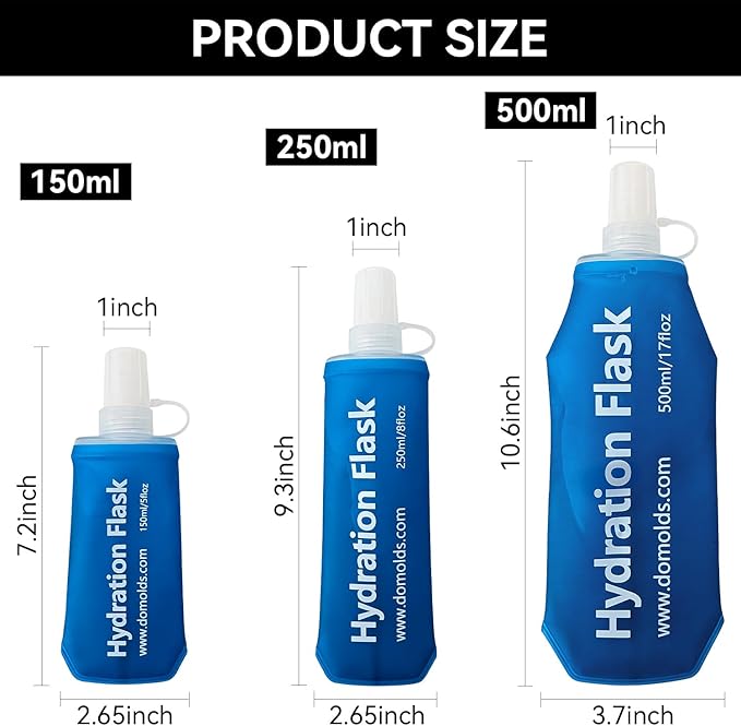 2Pcs 250ml Soft Flask Folding TPU Hydration Flask Running Water Bottle(8.8 oz), Water Pouch for Running Vest, Hiking, Cycling (Blue 250ml)