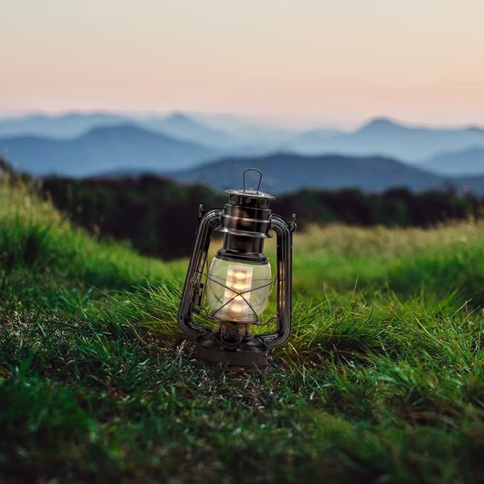 YAKii LED Vintage Lantern Metal Hanging Hurricane 12 LED Dimmer Switch Warm White Battery Operated