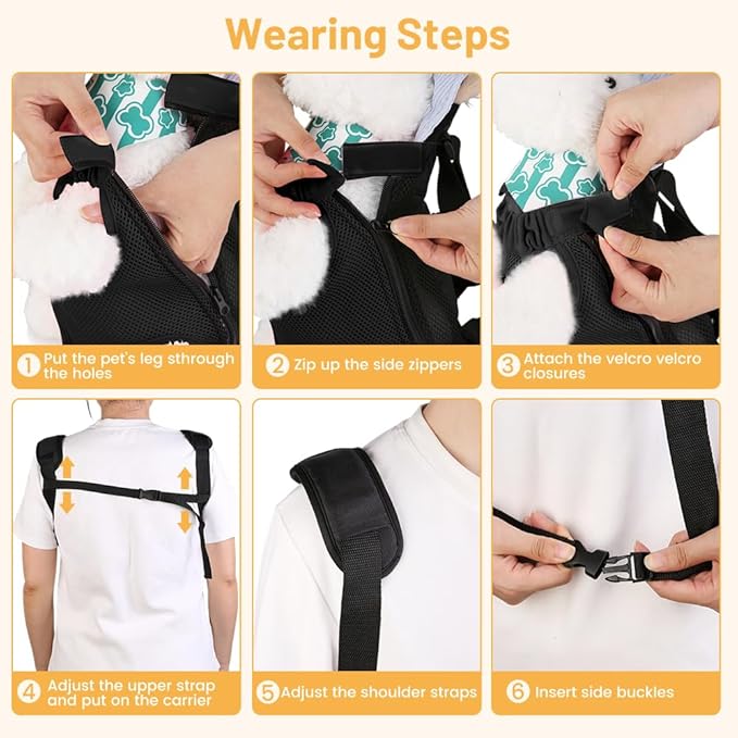 Inspack Dog Backpack Carrier/Cat Carrier, Adjustable Pet Front Carriers Travel Bag for Puppy Medium Dogs, Legs Out, Soft Ventilated Dog Chest Carry Backpacks for Hiking/Camping, 4-7 lbs, Black