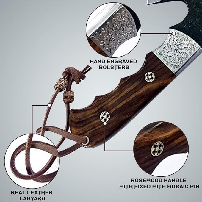Dessi D2 Steel Blade Axe Hatchet Gut Hook Tomahawk Hunting Knife Camping Hiking Damascus SM73