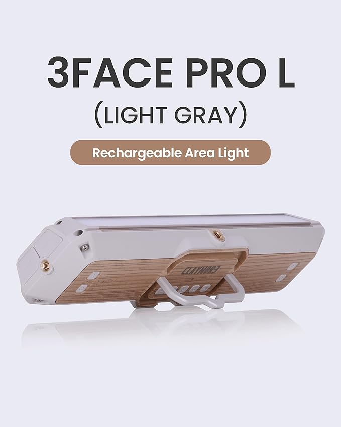 Claymore 3Face Pro L (Light Gray) - Rechargeable Surface Area Camping Light for Trucks, Overlanding, Tents, Canopies, Outdoor Events, Street Vendors, Work Lighting, Long-Lasting Battery, Hanging