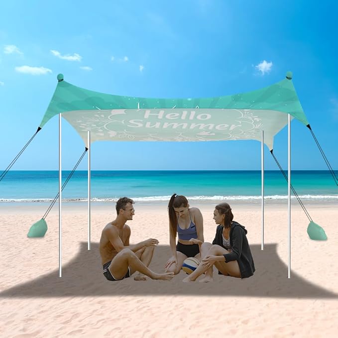 YUKIHOME Beach Tent Sun Shade Canopy Tent, UPF 50+ Camping Beach Sun Shelter 10 x 10ft 4 Pole, Lightweight, Easy Set Up and Carry