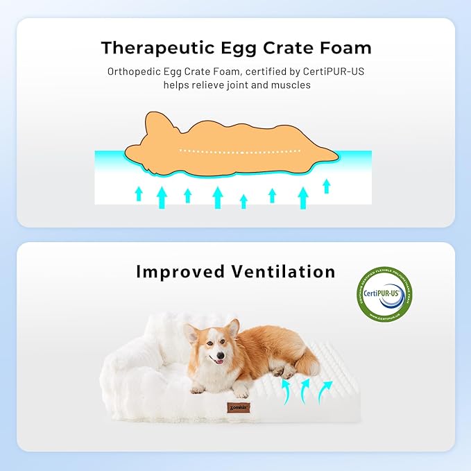 Orthopedic Cat Couch Bed for Indoor Cats, Cute Small Dog Sofa with Supportive Egg Foam, Fluffy Faux Fur Removable Washable Cover and Non-Slip Bottom, Sage Green