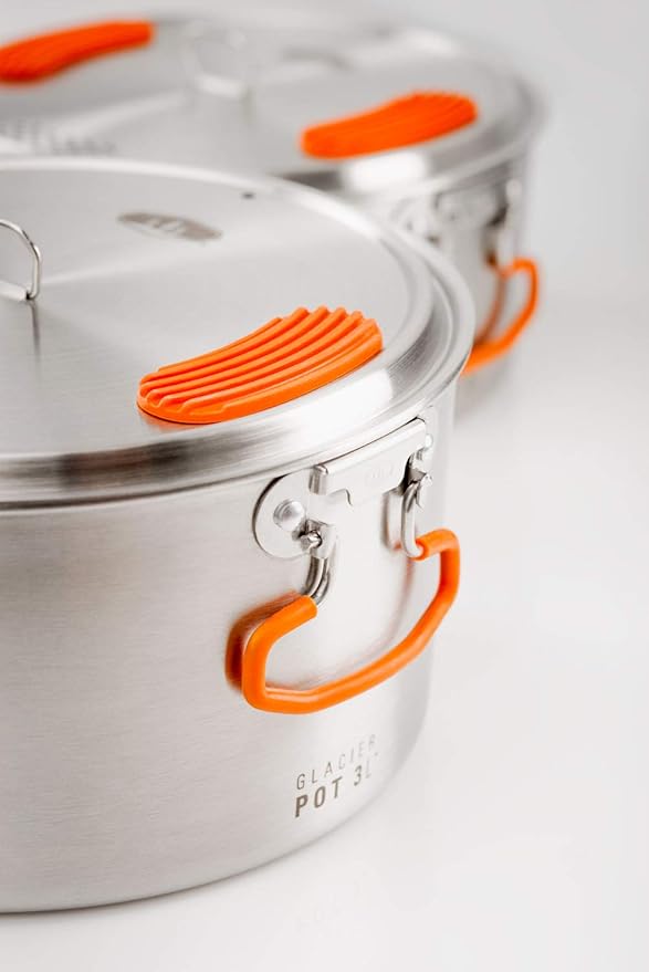 GSI Outdoors Glacier Stainless Steel Base Camper - Medium - 3 Pieces Cookset - Compact, & Durable Pot Pan for Camping