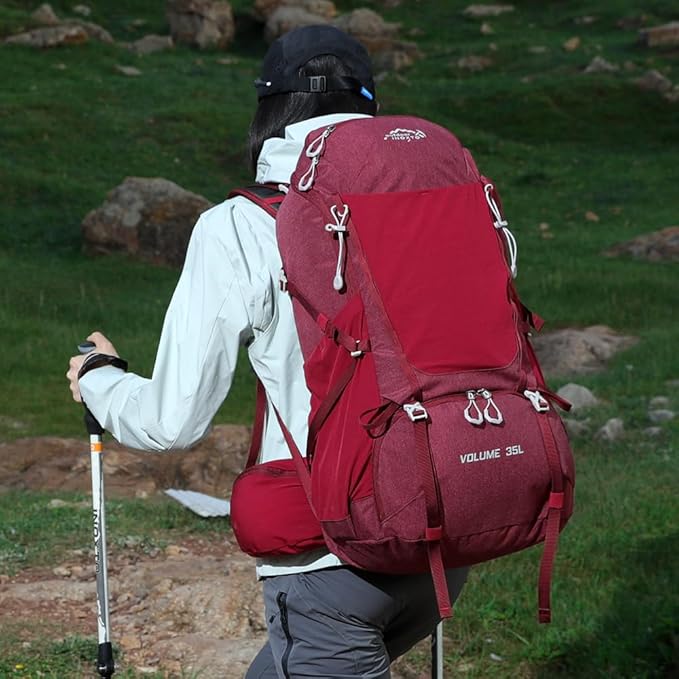 INOXTO 35L Hiking Backpack with 3Lwater bladder, Camping Backpack with Waterproof Rain Cover for Men, Outdoor Sport Travel Daypack for Climbing (Red)