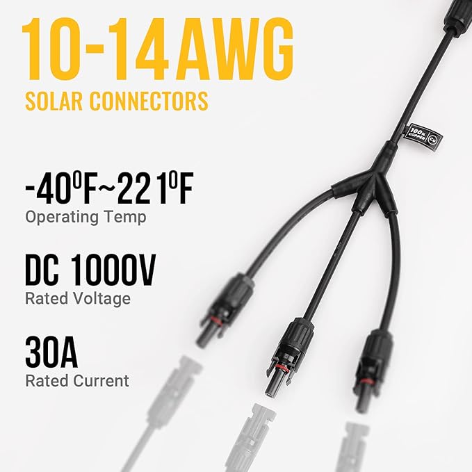 BougeRV Solar Y Branch Connectors Solar Panel Parallel Connectors 1 to 3 Solar Cable Wire Plug Tool Kit (M/FFF and F/MMM)