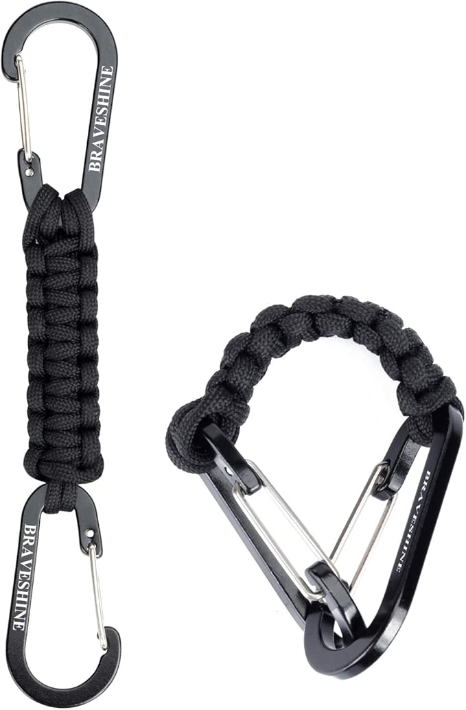 BRAVESHINE Paracord Keychain Carabiner Clip, D Ring Lanyard Hanger Stroller Hook for Water Bottle, Key, Backpacks, Men, Women