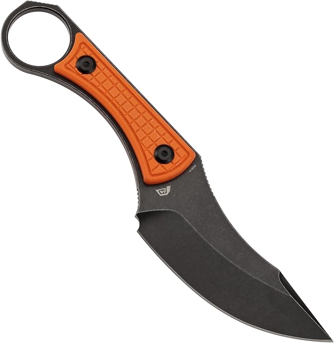 KANSEPT Niko Fixed Blade Knife, 3.54'' Blackwash D2 Sharp Blade with Orange G10 + Frag Pattern Handle, Adjustable Kydex Sheath for Edc Hunting Survival Camping G004A10