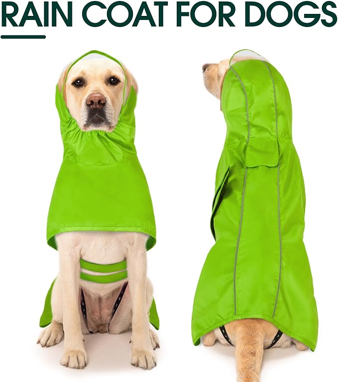 Kuoser Dog Raincoat, Waterproof Dog Jacket with Hood, Reflective Pet Rain Coat for Small Medium Large Dogs, Adjustable Lightweight Puppy Rain Gear for Outdoor Protection & Night Walks