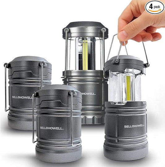 Bell+Howell 4 Pk Multipurpose Camping Lanterns for Power Outage, Emergency Home Failure, Collapsible, Battery Powered, Extremely Bright LED Lights, Lightweight & Easy to Carry, Waterproof IP65