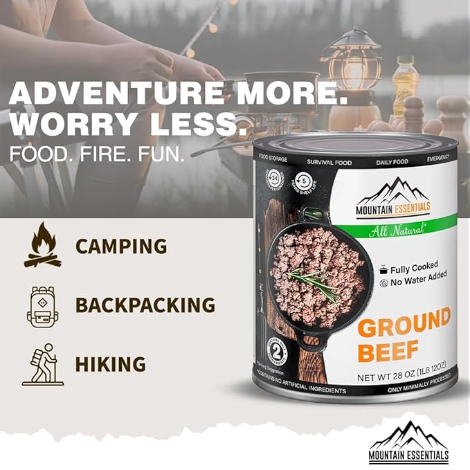 MOUNTAIN ESSENTIALS Fully Cooked Ready to Eat Canned Meat Variety Pack 28 Oz – 3 Beef, 3 Ground Beef, 2 Chicken, 2 Turkey, 2 Pork – Pantry Staples for Daily Use & Emergency Meals – Made in USA 12 Pack
