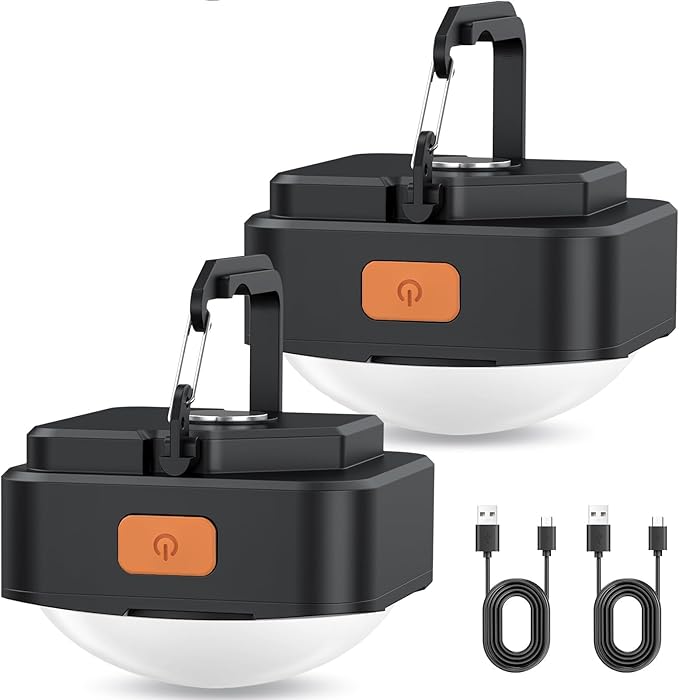 Rechargeable Camping Lights FLY2SKY 2Pcs Black Tent Lights Mini Flashlight Portable LED Camping Lantern Survival Gear Camping Accessories for Hiking Backpacking Fishing Hurricane Emergency Outage