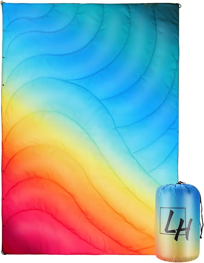 Outdoor Puffy Camping Blanket, Lightweight Down Alternative Puffy Waterproof Stadium Blanket with Portable Bag, Lightweight Camping Blanket for 2 People, Cold Weather, Sports, Travel, Car, 79*54 inch