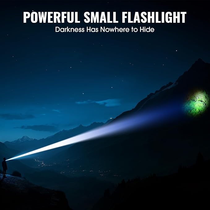 Rechargeable Tactical Flashlights, High Lumens Small Mini USB-C LED Flashlight, Compact EDC Flash Light, 4 Modes&Memory Function, Waterproof Pocket Lights for Home,Camping,Emergency (2, Blue)