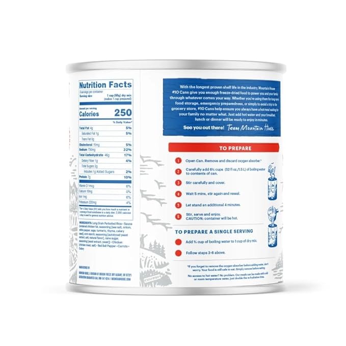 Mountain House Freeze Dried Rice and Chicken #10 Can Hunting, Survival, Camping, Backpacking Food Backed by a 30-Year Taste Guarantee Survival Emergency Food Gluten Free 6 Cans Per Case