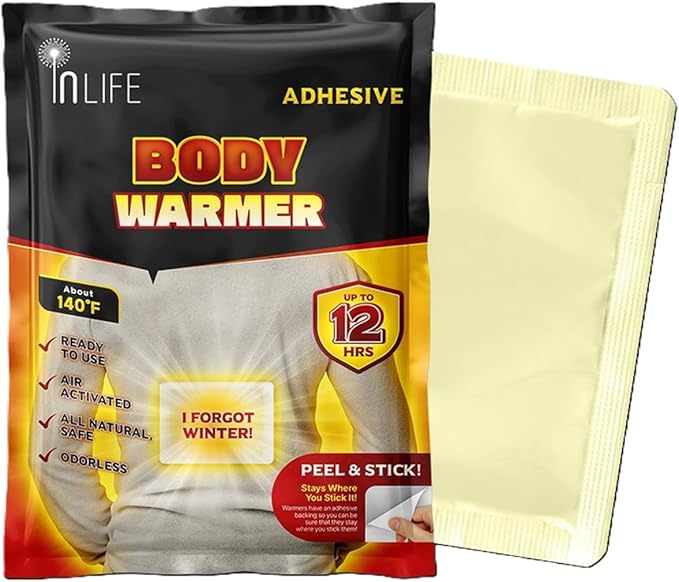 InLife Super Warmer for Body with Adhesive, All Natural & Safe, Bigger & Wider Area Covered, Higher Heating 145°F, Air Activated, Easy & Comfort, Steady Longer Lasting, Odorless, 30 Packs