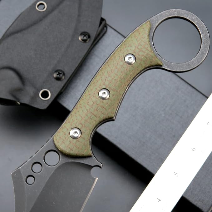 C1116 Fixed Blade Knife,D2 Steel Blade +Micarta Handle Outdoor Survival Camping Claw Knife with Kydex Sheaths(Green) …