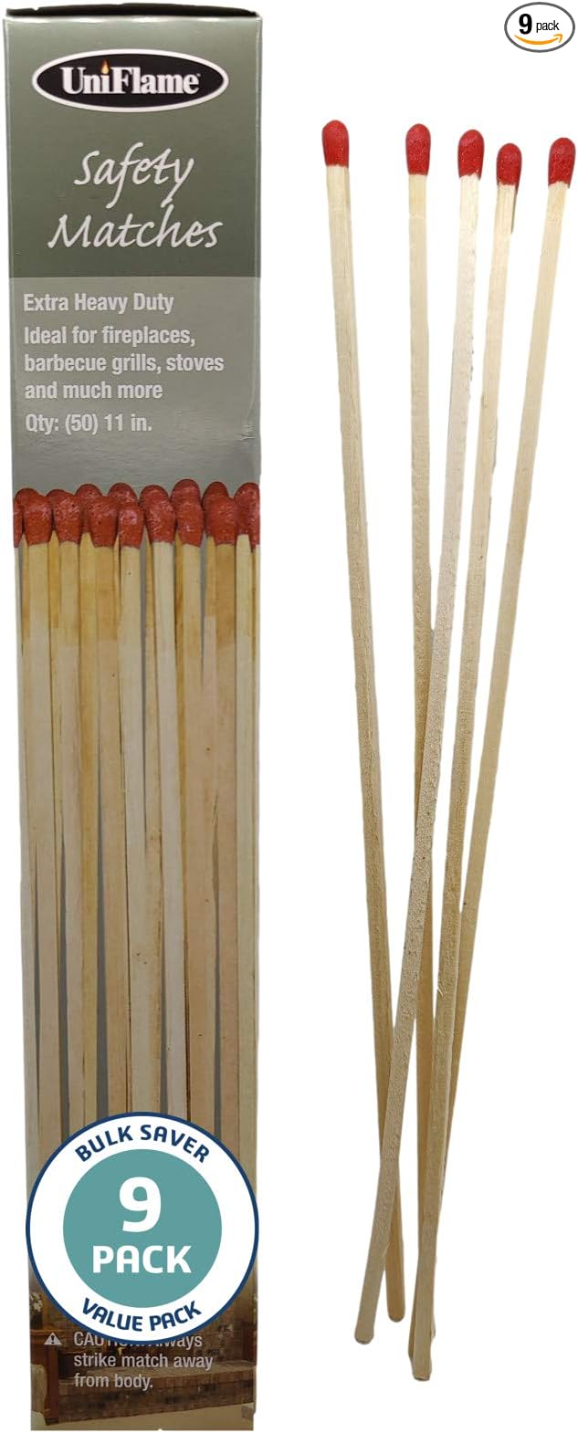 11" Extra Long Safety Matches, Heavy Duty Safety Long Wooden Matches for Indoor & Outdoor Grill, 11" Lengthy Match for Lighting Fireplace, Candles, Firepits, BBQ Grill & Camping - Pack of 9(450 Match)
