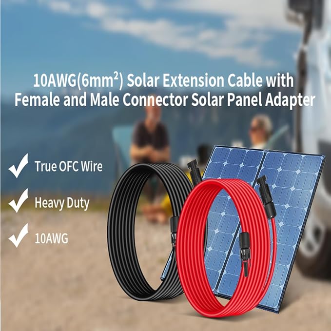 10AWG (6mm²) Solar Panel Extension Cable 3FT - Black & Red, Heavy Duty, Weather Resistant, Standard Solar Connectors Solar Extension Cable for Solar Power Systems, RVs, Boats