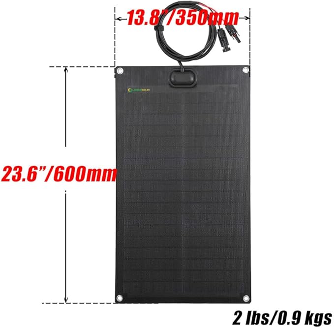 Lensunsolar 30W 12V ETFE Black Flexible Solar Panel, 23.5x13.8in, ETFE Black Thin, Slim Semi-Flexible PERC Mono High Efficiency Solar Cells 12 Volt for Battery Charge Marine RV Campers Boats Tent