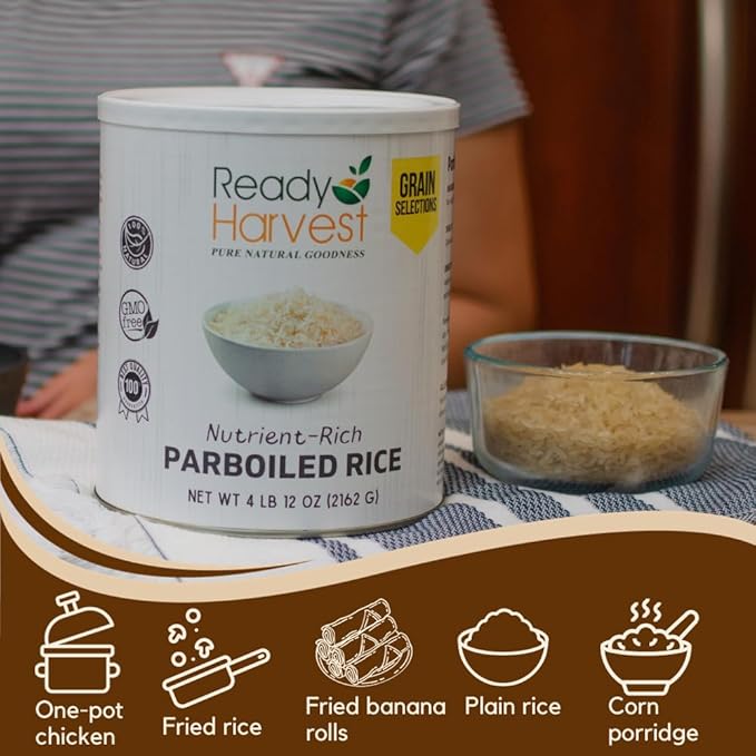 Ready Harvest Emergency Food - Parboiled White Rice | Survival Food | Pantry Staples | #10 Can | 25-Year Shelf Life | 4 lbs | Cans Filled to the Top