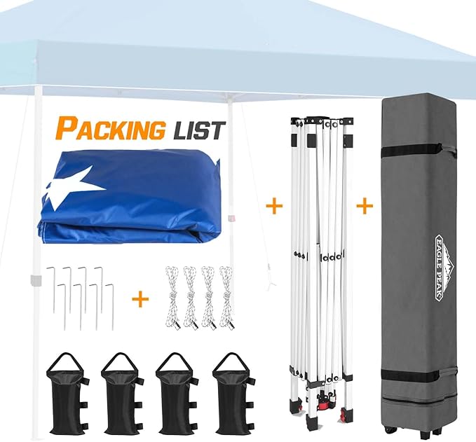EAGLE PEAK Pop Up Canopy Tent with Wheeled Carry Bag, 8 Stakes, 4 Ropes, 4 Weight Bags, Easy Set Up Tent Canopy, 10x10 ft, 100sqft of Shade, American Flag