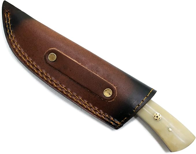Titan International Knives 8" Perfect Hunting & Skinning Damascus Steel Fixed Blade Knife | Handmade 1095 4340 Carbon Mix Hand Pounded | Camel Bone Grip ideal for Outdoor Camping includes Sheath