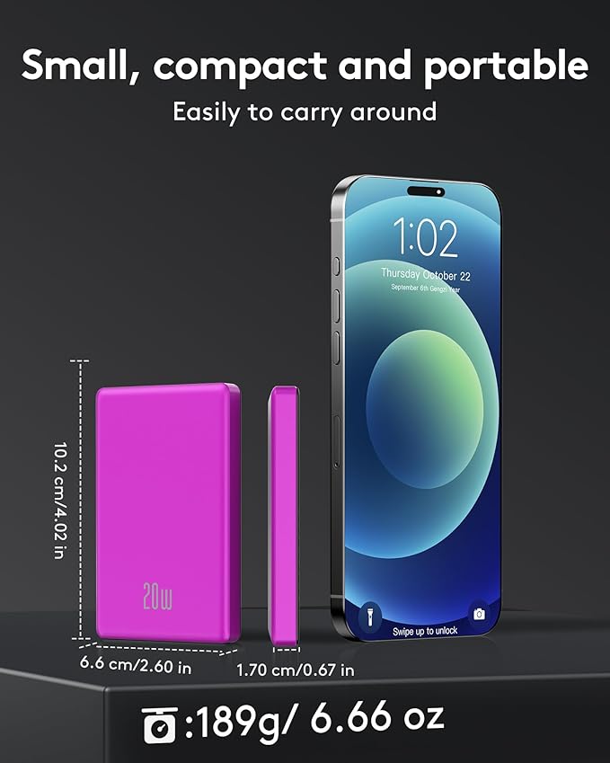 2025 for iPhone Magsafe Battery Pack, Ultra Slim Magnetic Power Bank Fast Charging, Wireless Portable Charger 10000mAh, 20W Powerbank Compatible with iPhone 16/15/14/13/12 Series,Matte Purple