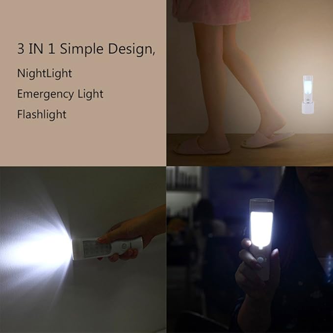 4-in-1 Motion Sensor Wall Night Light, Power Failure LED light, Emergency Flashlights, Rechargeable Torch, Plug in Power Outage Light, Perfect for Power Outages and Hurricanes, Bright White 2-Pack
