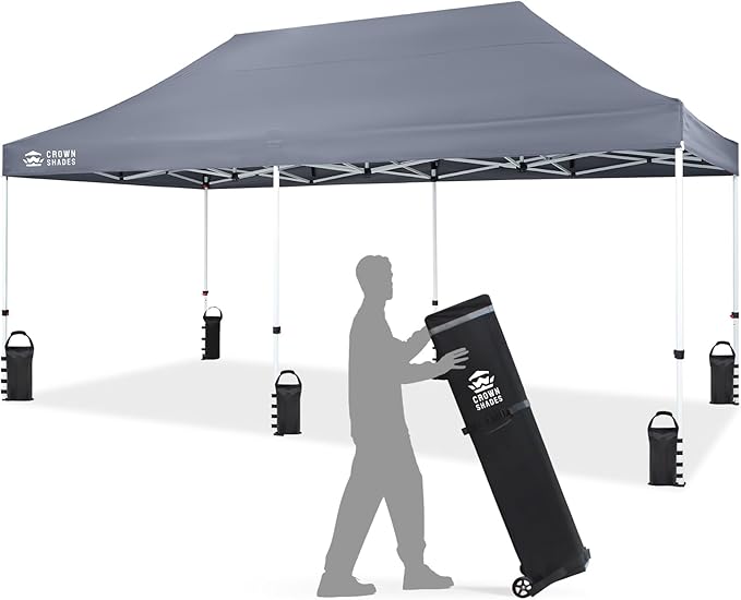 CROWN SHADES 10x20 Pop Up Canopy Tent - Commercial Canopy Tent with 400D Strength Oxford Fabric, Hexagonal Leg, 4 Upgraded Weights - Great for Trade Shows, Events,Parties & Commercial Use, Gray