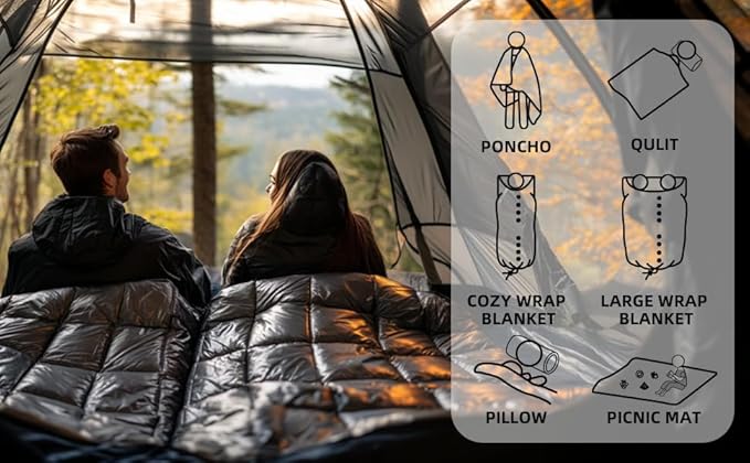 Down Camping Blanket - Packable Lightweight Outdoor Blanket, Warm Compact Backpacking Quilt for Cold Weather, Water-Resistant Puffer Blanket, Ideal for Travel, Hammock, Outdoor Adventures